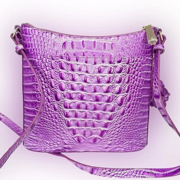 Brahmin Lilac Essence Croc-Embossed Katie w/ Flower Duo Charm & Britt Pouch